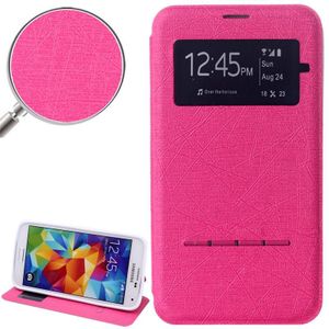 Hairline Texture Leather Case with Call Display ID & Holder for Galaxy S5 / G900(Magenta)