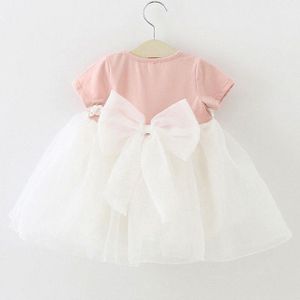 Girls Splicing Lace Mesh Princess Dress with Bow-knot  Kid Size:90cm(Pink)