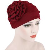 Solid Color Side Flower Turban Hat Women Confinement Hat  Size:Adjustable(Red Wine)