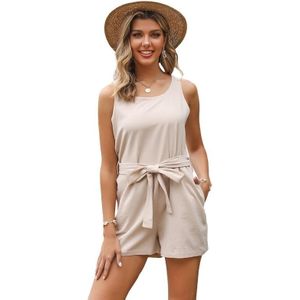 Vrouwen Solid Color Cotton Lace-up Vest Type Jumpsuit (kleur: Abrikoos Maat: S)