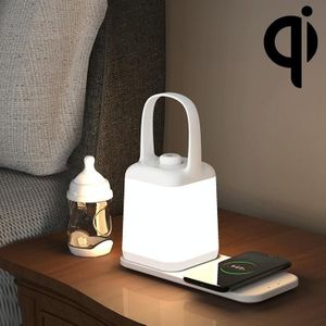LED Smart Bedside Night Light Portable Lantern with Wireless Charging Function (White)