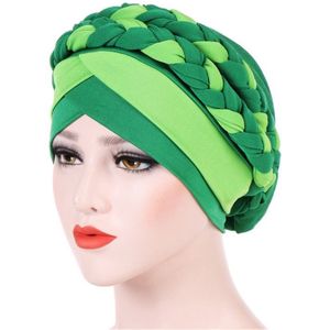 Two-color Braided Milk Silk Turban Cap  Size:M?56-58cm?(Dark Green + Light Green)