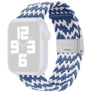 Nylon vlecht n gesp vervangende horlogeband voor Apple Watch Series 7 45 mm / 6 & SE & 5 & 4 44mm / 3 & 2 & 1 42mm (W blauw wit)