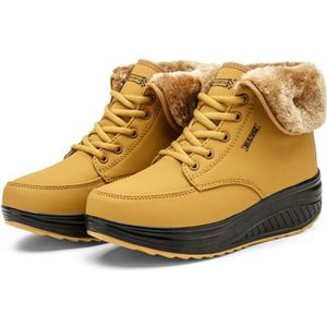 Vrouwen laarsjes Snow Lace laarzen herfst en winter vrouwelijke wig schoenen  schoenmaat: 35 (geel)