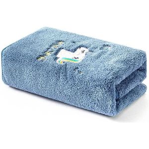 Coral Fleece Cartoon Borduurwerk Handdoek Kid Huishouden Verdikte Zachte Absorberende Handdoek (Donkerblauw)