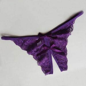 3 PCS Sexy Opening Crotch Panties Flower Lace Briefs Thongs(Purple)