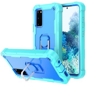 For Samsung Galaxy S20 FE / FE 5G PC + Rubber 3-layers Shockproof Protective Case with Rotating Holder(Mint Green + Blue)