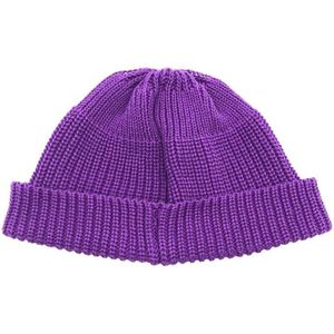 A21 Short Beanie Retro Hip Hop Knitted Cap  Size:One Size(Purple)