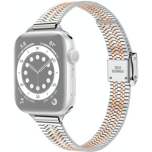14mm Seven-beads Double Safety Buckle Slim Steel Replacement Strap Watchband For Apple Watch Series 7 & 6 & SE & 5 & 4 40mm  / 3 & 2 & 1 38mm(Silver Gold)