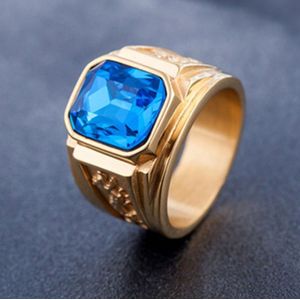 Retro Square Gemstone Carved Dragon Totem Signet Titanium Steel Ring for Men  US Size: 8  Diameter: 18.2mm  Perimeter: 57mm(Baby Blue)