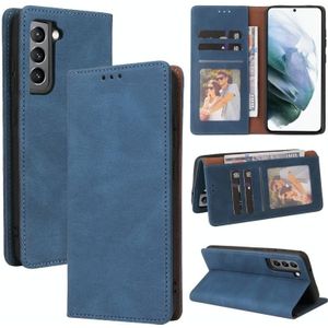 For Samsung Galaxy S21 FE 5G Simple Suction Closure Horizontal Flip Leather Case with Holder & Card Slot & Wallet(Blue)
