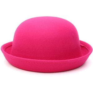 Autumn and Winter Women Simple British Style Felt Hat Rolled Brim Dome Wool Hat(Rose Red)