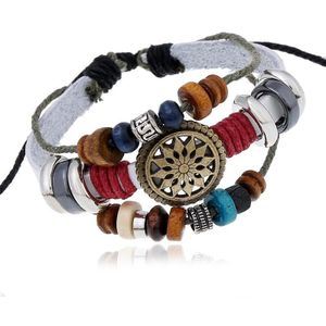 3 stks BX016 Retro Persoonlijkheid Lederen Beaded Bracelet (White Leather + Bronze Accessoires)