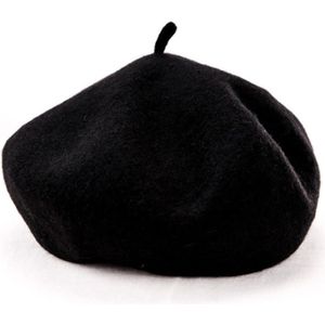 Women Wool Vintage Solid Color Berets Cap(black)