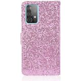 For Samsung Galaxy A52 5G / 4G Glitter Powder Horizontal Flip Leather Case with Card Slots & Holder & Lanyard(Pink)