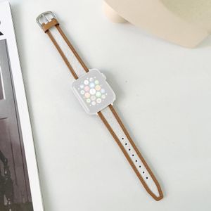 Knitting Leather Edge Sealing D-Type Strap For Apple Watch Series 7 41mm / 6&SE&5&4 40mm / 3&2&1 38mm(White+Gold)