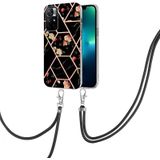 For Xiaomi Redmi Note 11 5G Chinese Splicing Marble Flower Pattern TPU Phone Case with Lanyard(Black Flower)