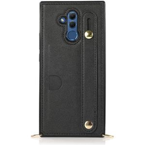 For Huawei Mate 20 Lite Wrist Strap PU+TPU Shockproof Protective Case with Crossbody Lanyard & Holder & Card Slot(Black)
