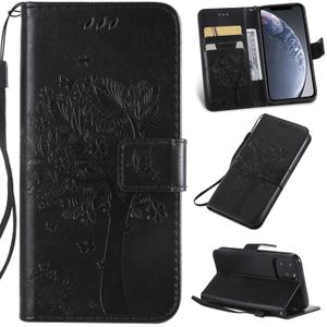 Tree & Cat Pattern Pressed Printing Horizontal Flip PU Leather Case with Holder & Card Slots & Wallet & Lanyard For iPhone 11 Pro(Black)