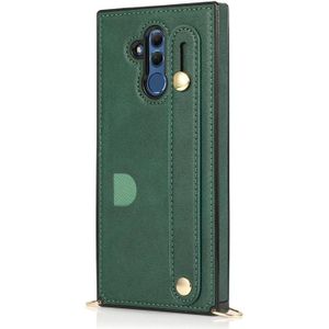 For Huawei Mate 20 Lite Wrist Strap PU+TPU Shockproof Protective Case with Crossbody Lanyard & Holder & Card Slot(Green)