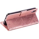 Butterfly Love Flowers Embossing Horizontal Flip Leather Case for iPhone XR  with Holder & Card Slots & Wallet & Lanyard (Rose Gold)