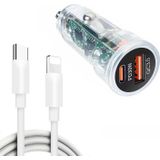 P35 48W PD30W + QC3.0 18W USB transparante autolader met type-C naar 8-pins telefoondatakabel