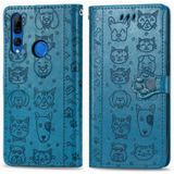 For Huawei P Smart Z / Y9 Prime2019 Cute Cat and Dog Embossed Horizontal Flip PU Leather Case with Holder / Card Slot / Wallet / Lanyard(Blue)