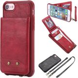 For iPhone 6 Vertical Flip Shockproof Leather Protective Case with Long Rope  Support Card Slots & Bracket & Photo Holder & Wallet Function(Red)