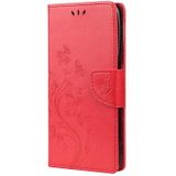 Voor Motorola Moto G30 Butterfly Bloem patroon horizontale flip lederen geval met houder & kaart slots &portemonnee (rood)