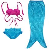 Girl Mermaid Tail 3 Pieces Swimmable Bikini Set Cute Swimsuit with Hat  Size: 130cm(Blue)