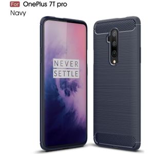 For Oneplus 7T Pro  Brushed Texture Carbon Fiber TPU Case(Navy Blue)
