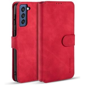 For Samsung Galaxy S21 FE DG.MING Retro Oil Side Horizontal Flip Leather Case with Holder & Card Slots & Wallet(Red)