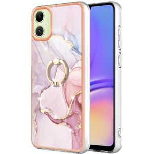 Voor Samsung Galaxy A05 Galvaniseren Marmer IMD TPU Telefoonhoesje met Ringhouder (Rose Goud 005)