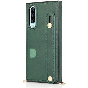 For Huawei P30 Wrist Strap PU+TPU Shockproof Protective Case with Crossbody Lanyard & Holder & Card Slot(Green)