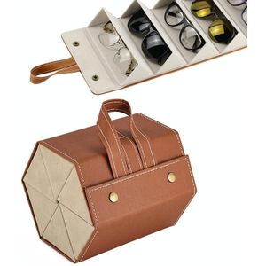 Multifunctional Jewelry Glasses Storage Box Small Grain PU Leather Handmade Glasses Case Model: L6400 (Brown)