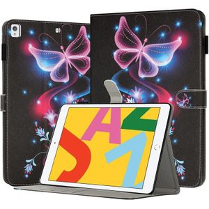 Voor iPad 10.2 2021/2020 Geschilderd lederen Smart Tablet Case (fluorescerende vlinders)