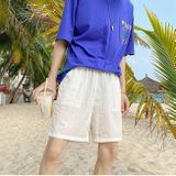 Summer Loose Casual Solid Color Shorts Polyester Drawstring Beach Shorts for Men (Color:Red Size:XXL)