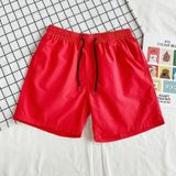 Summer Loose Casual Solid Color Shorts Polyester Drawstring Beach Shorts for Men (Color:Red Size:XXL)
