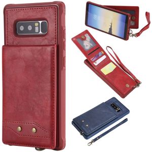 For Galaxy Note 8 Vertical Flip Shockproof Leather Protective Case with Short Rope  Support Card Slots & Bracket & Photo Holder & Wallet Function(Red)