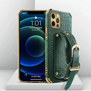 Electroplated TPU Crocodile Pattern Leather Case with Wrist Strap For iPhone 12 Pro Max(Green)