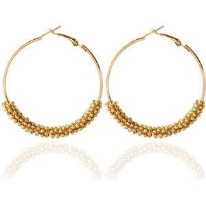 Women Hoop Earrings Ethnic Vintage Bead Boho Earrings Statement Jewelry(Gold)
