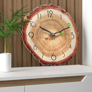 12 Inches Novelty Living Room Wall Clock Annual Ring Quartz Clock Wood Grain Silent Clock  Style:MW021-12 Twelve Words(30x30 cm)