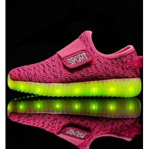 Led licht lichtgevende schoenen vliegen geweven sport en vrije tijd schoenen voor kinderen  maat: 36 (roze)