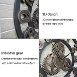 Retro Wooden Round Single-sided Gear Clock Rome Number Wall Clock  Diameter: 35cm(Silver)
