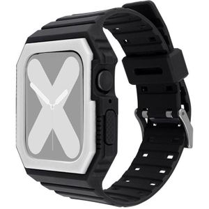 Siliconen riem met case voor Apple Watch Series 7 45 mm / 6 & SE & 5 & 4 44mm / 3 & 2 & 1 42mm (zwart + wit)