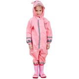 Children One-Piece Raincoat Boys And Girls Lightweight Hooded Poncho  Size: M(Pink)