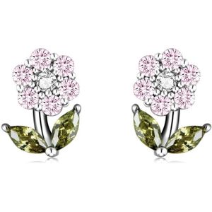 S925 Sterling Silver Flower Ear Stud Women Earrings(Pink)