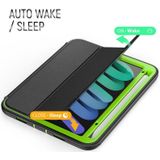 For iPad mini 6 3-Fold Amor Shockproof Smart Tablet Case(Black Green)