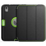 For iPad mini 6 3-Fold Amor Shockproof Smart Tablet Case(Black Green)