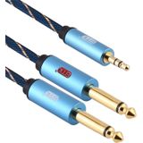 EMK 3.5mm Jack Male to 2 x 6.35mm Jack Male Gold Plated Connector Nylon Braid AUX Cable for Computer / X-BOX / PS3 / CD / DVD  Cable Length:1.5m(Dark Blue)